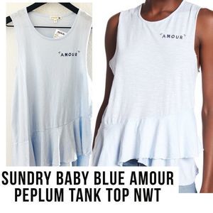 Sundry Baby Blue Amour Peplum Tank NWT S